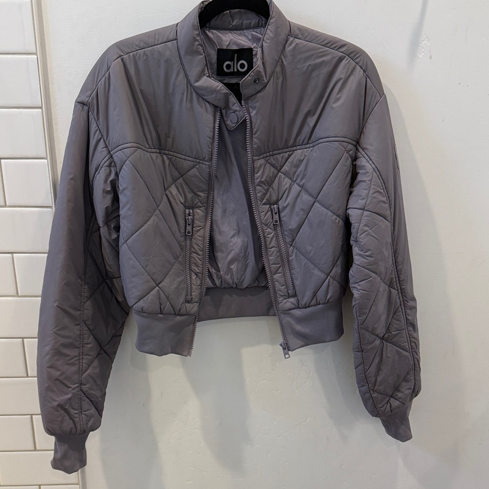 ALO Yoga Women's Quilted Bomber Jacket in Gray